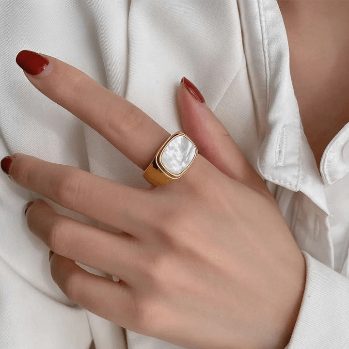 Chunky Mother of Pearl Signet Ring