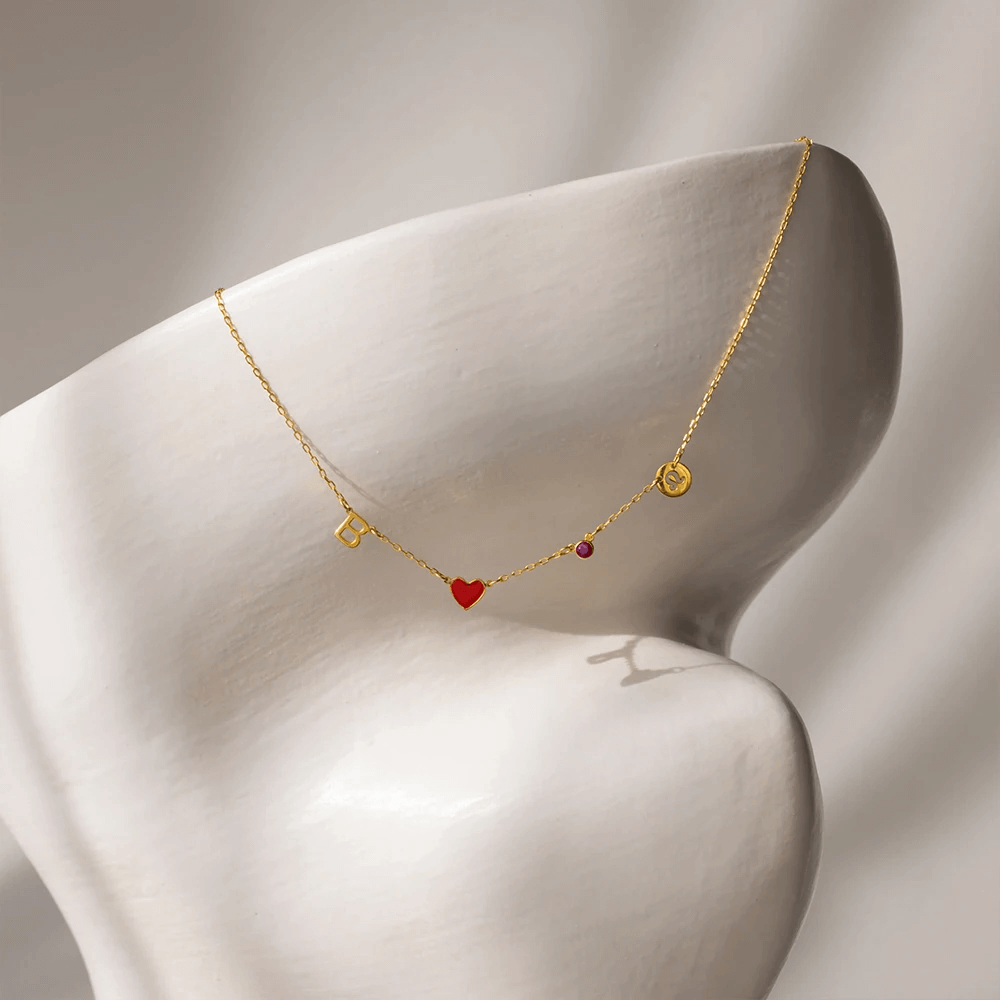 Custom Initial Heart Necklace with Birthstone and Zodiac Sign