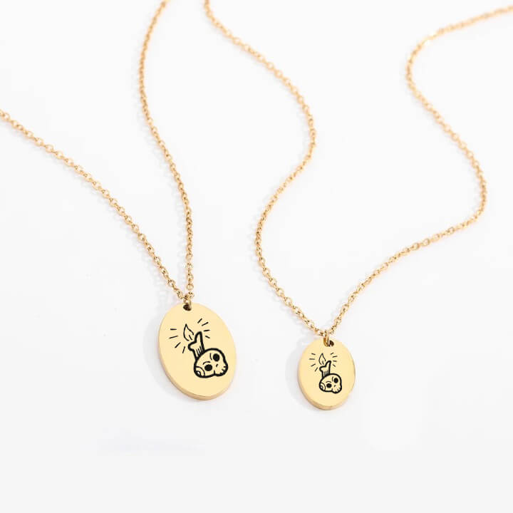 Personalized Engraved Oval Halloween Pendant Necklace