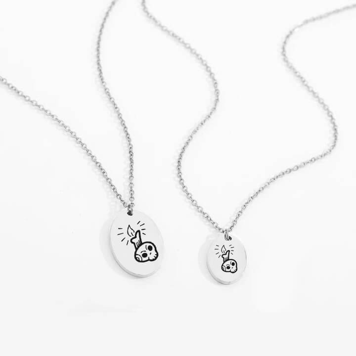 Personalized Engraved Oval Halloween Pendant Necklace
