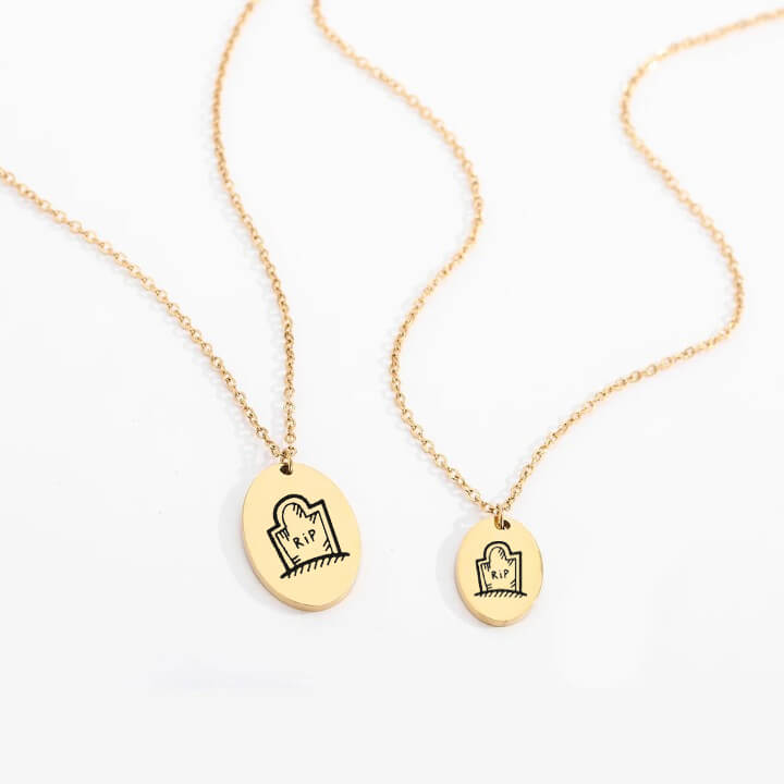 Personalized Engraved Oval Halloween Pendant Necklace
