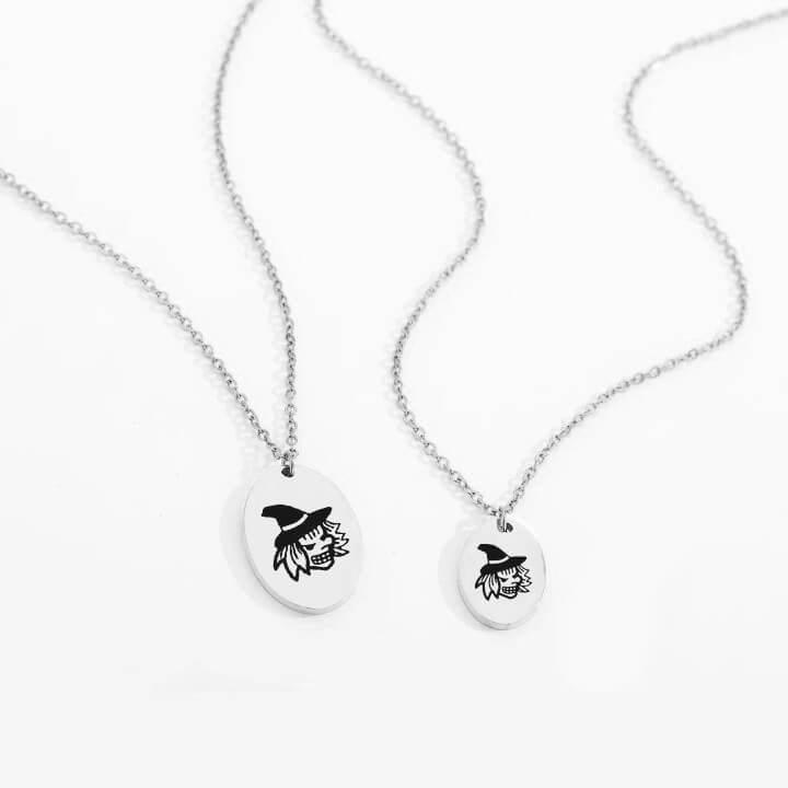 Personalized Engraved Oval Halloween Pendant Necklace