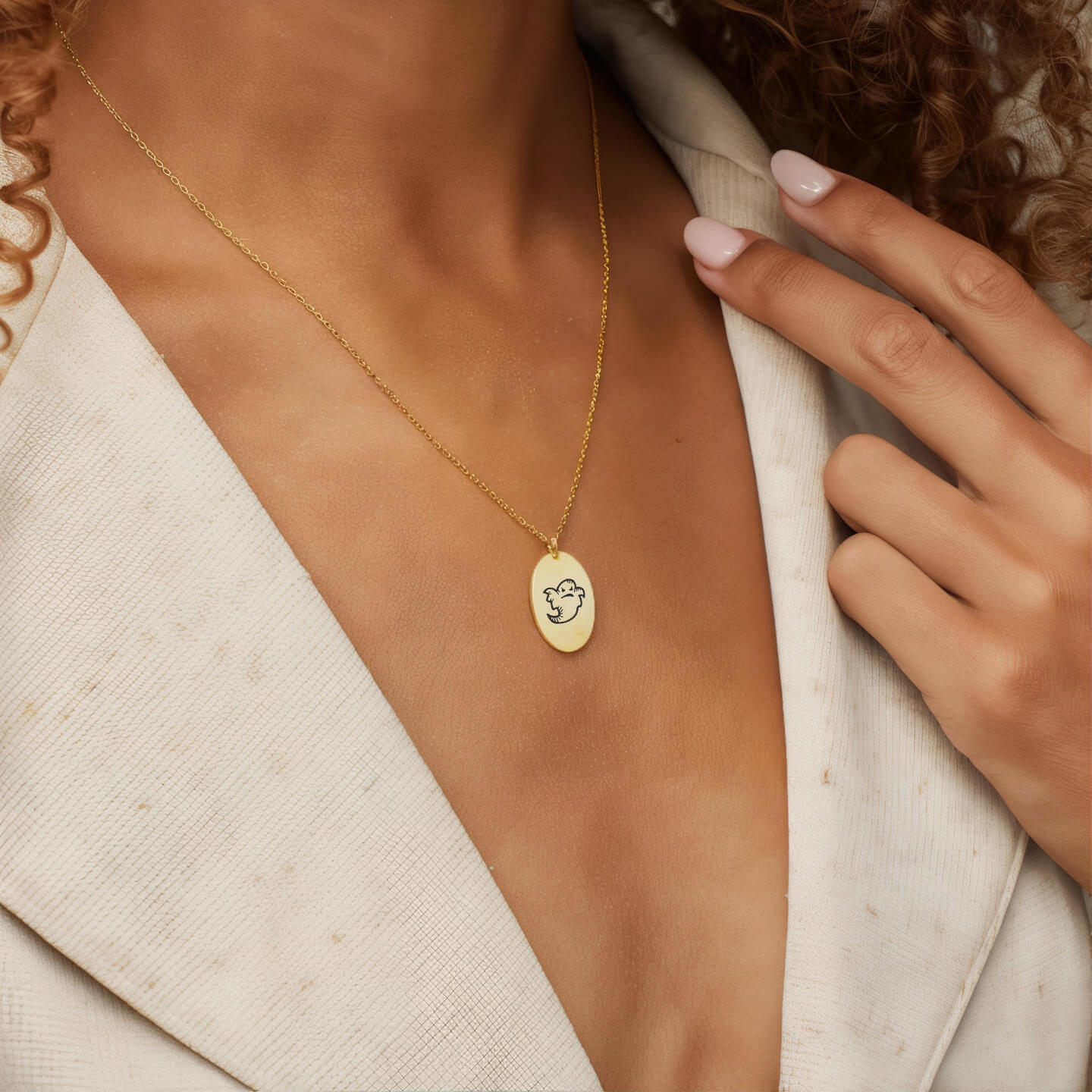 Personalized Engraved Oval Halloween Pendant Necklace