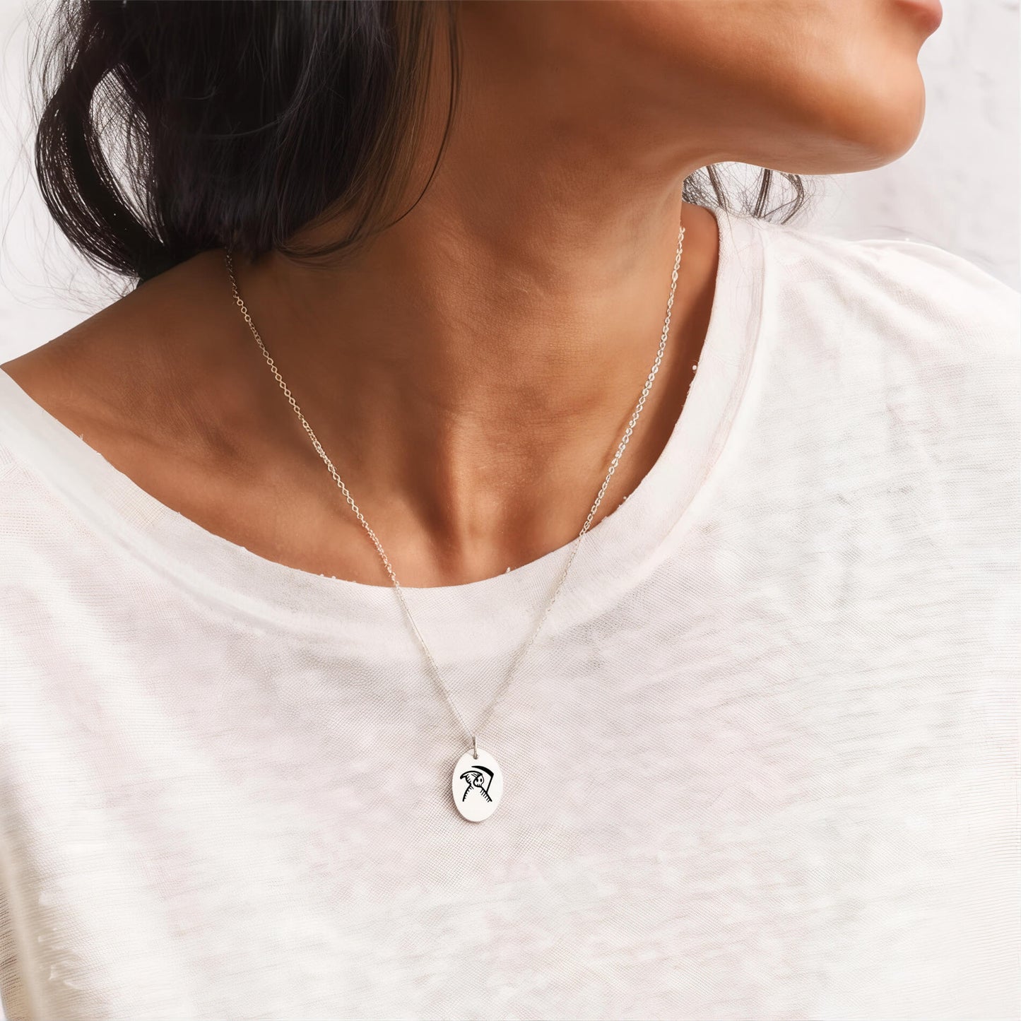 Personalized Engraved Oval Halloween Pendant Necklace