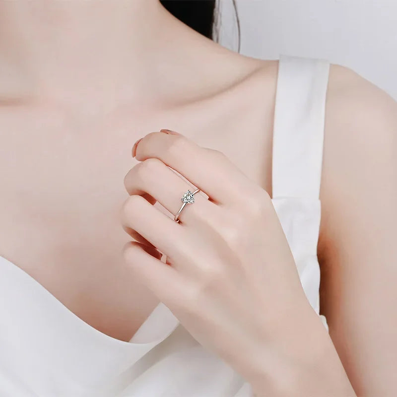 Moissanite Round Solitaire Heart Engagement Ring, 18k White Gold Plated, 0.5 Carat