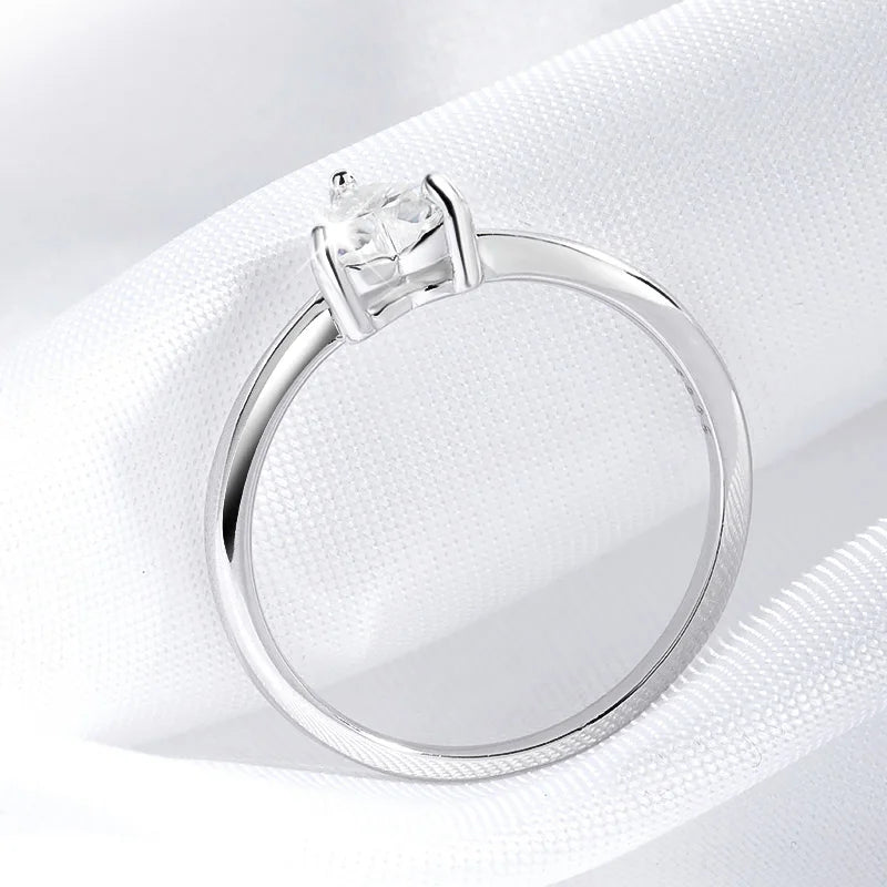 Moissanite Round Solitaire Heart Engagement Ring, 18k White Gold Plated, 0.5 Carat