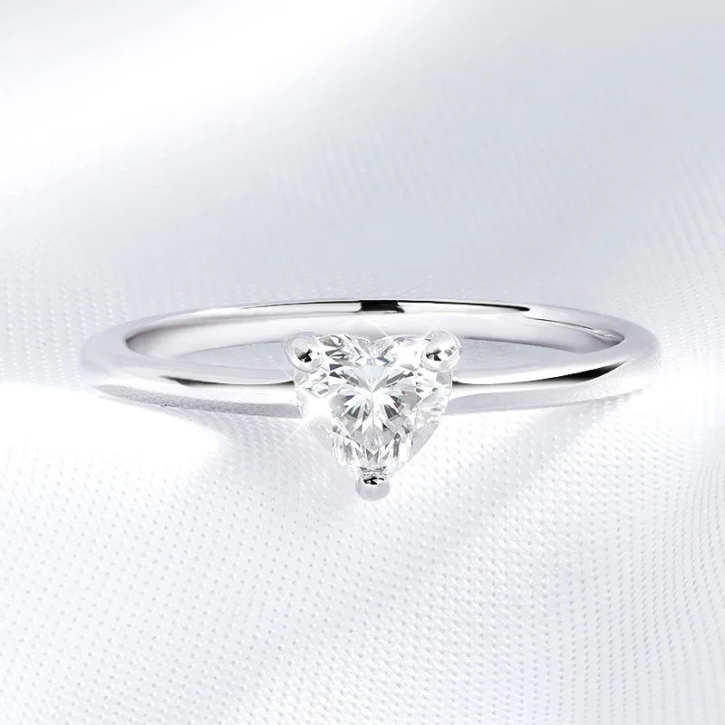 Moissanite Round Solitaire Heart Engagement Ring, 18k White Gold Plated, 0.5 Carat
