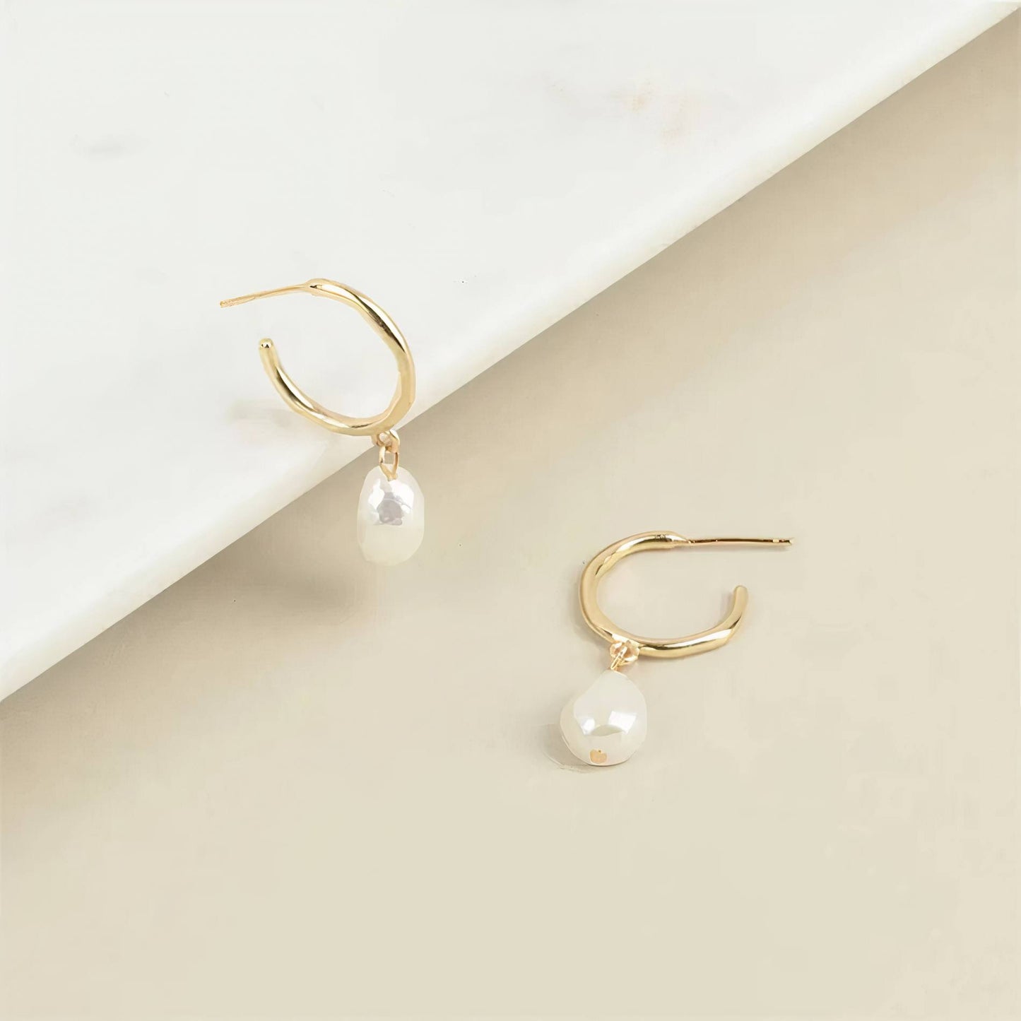 Freshwater Baroque Pearl Hoop Earrings