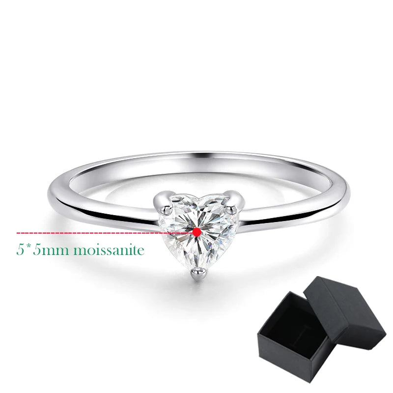 Moissanite Round Solitaire Heart Engagement Ring, 18k White Gold Plated, 0.5 Carat