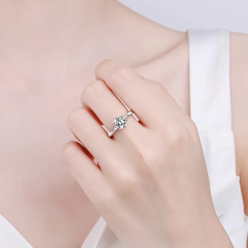 Moissanite Flower Style Round Cut Engagement Ring, 1 to 3 Carat