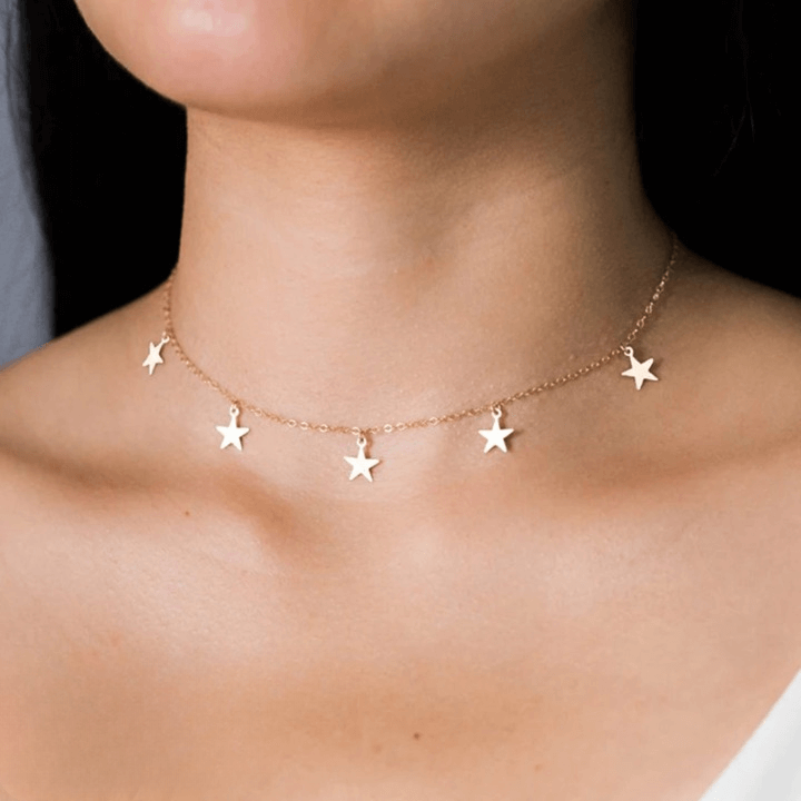 Gold Star Charm Choker Necklace