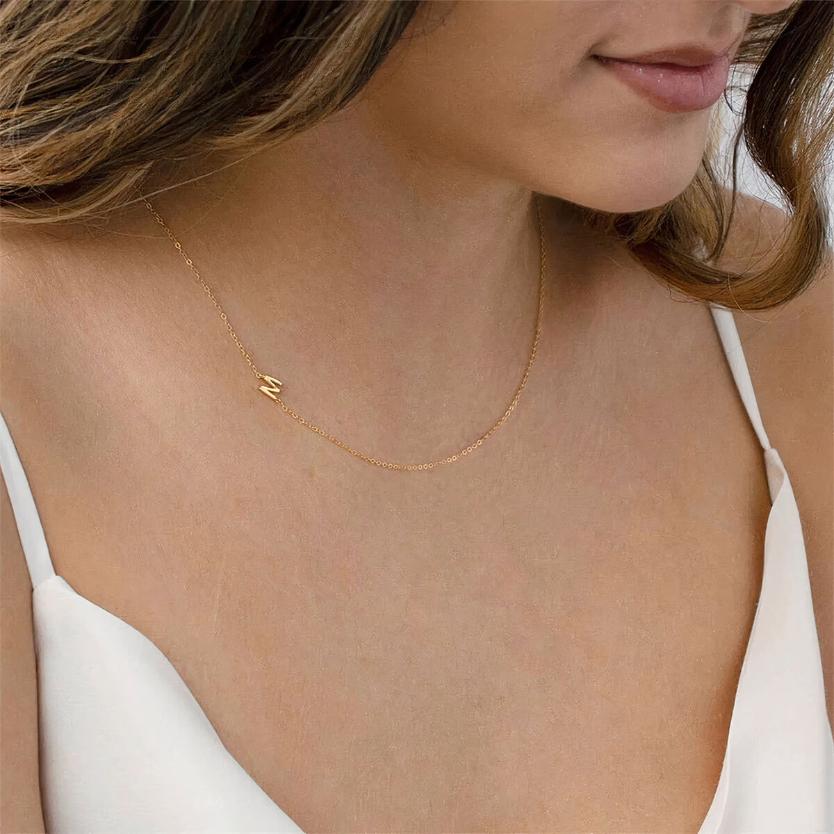 Sideways initial necklace deals gold