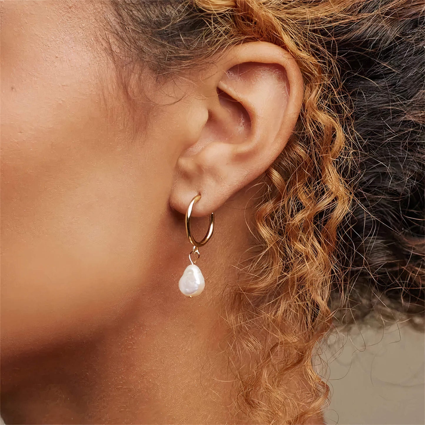 Freshwater Baroque Pearl Hoop Earrings