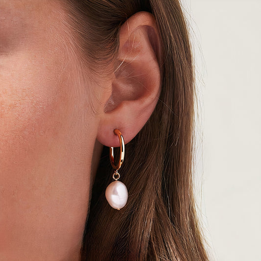 Freshwater Baroque Pearl Hoop Earrings