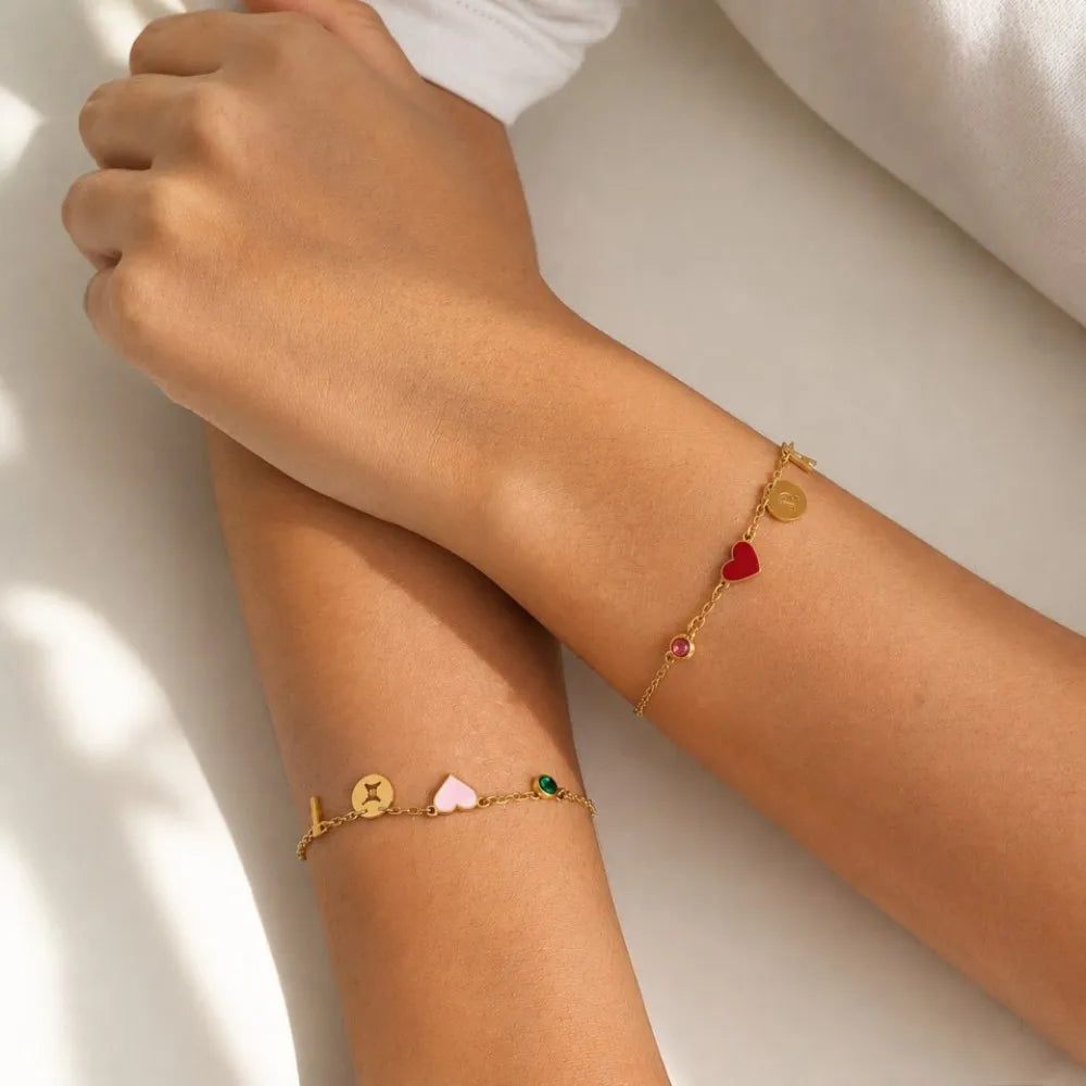 Custom Initial Heart Bracelet with Birthstone and Zodiac Sign