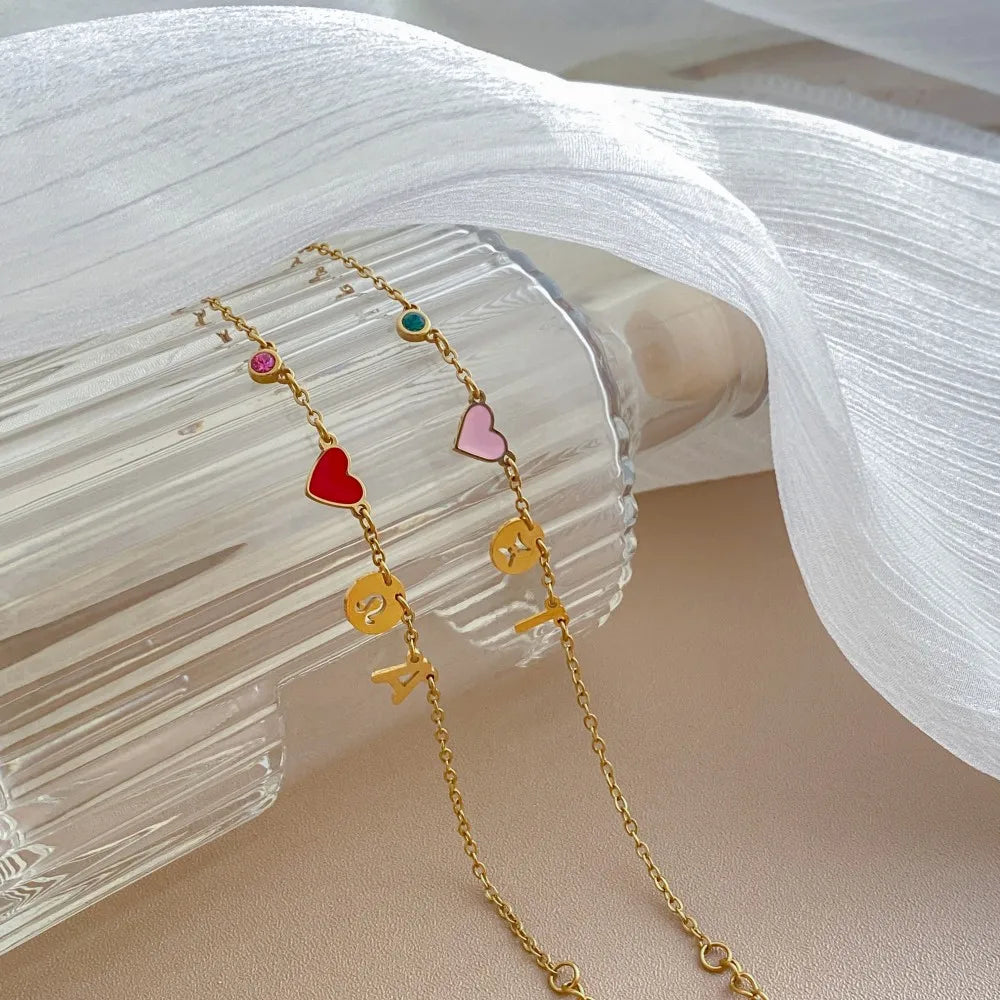Custom Initial Heart Bracelet with Birthstone and Zodiac Sign