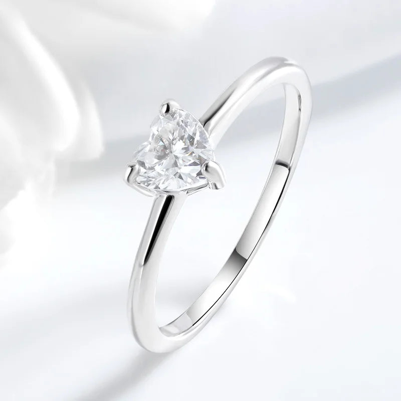 Moissanite Round Solitaire Heart Engagement Ring, 18k White Gold Plated, 0.5 Carat