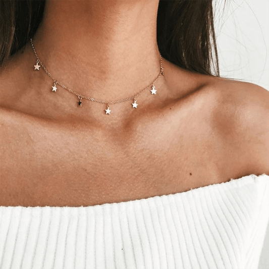 Gold Star Charm Choker Necklace